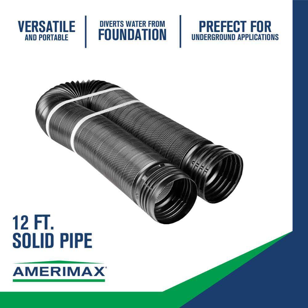 FLEX Drain 4in x 12ft Solid Drain Pipe Black Copolymer Flexible Polypropylene