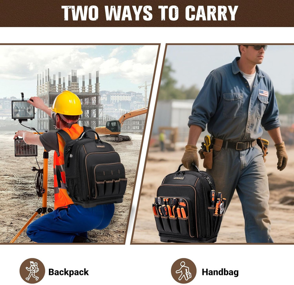 Durable Tool Backpack with Laptop Compartment & Molded Base, 1680D Oxford