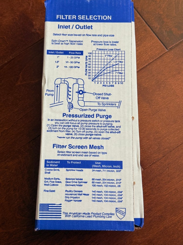 Rusco / Vu-Flow 1-1/2 Inch Spin Down Separator 100 F Filter