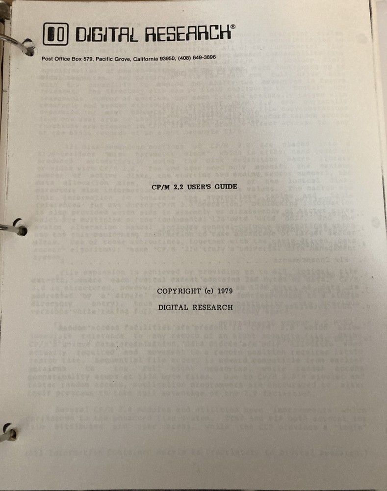 Digital Research CP/M operating system and utilities manuals (for S-100 systems)