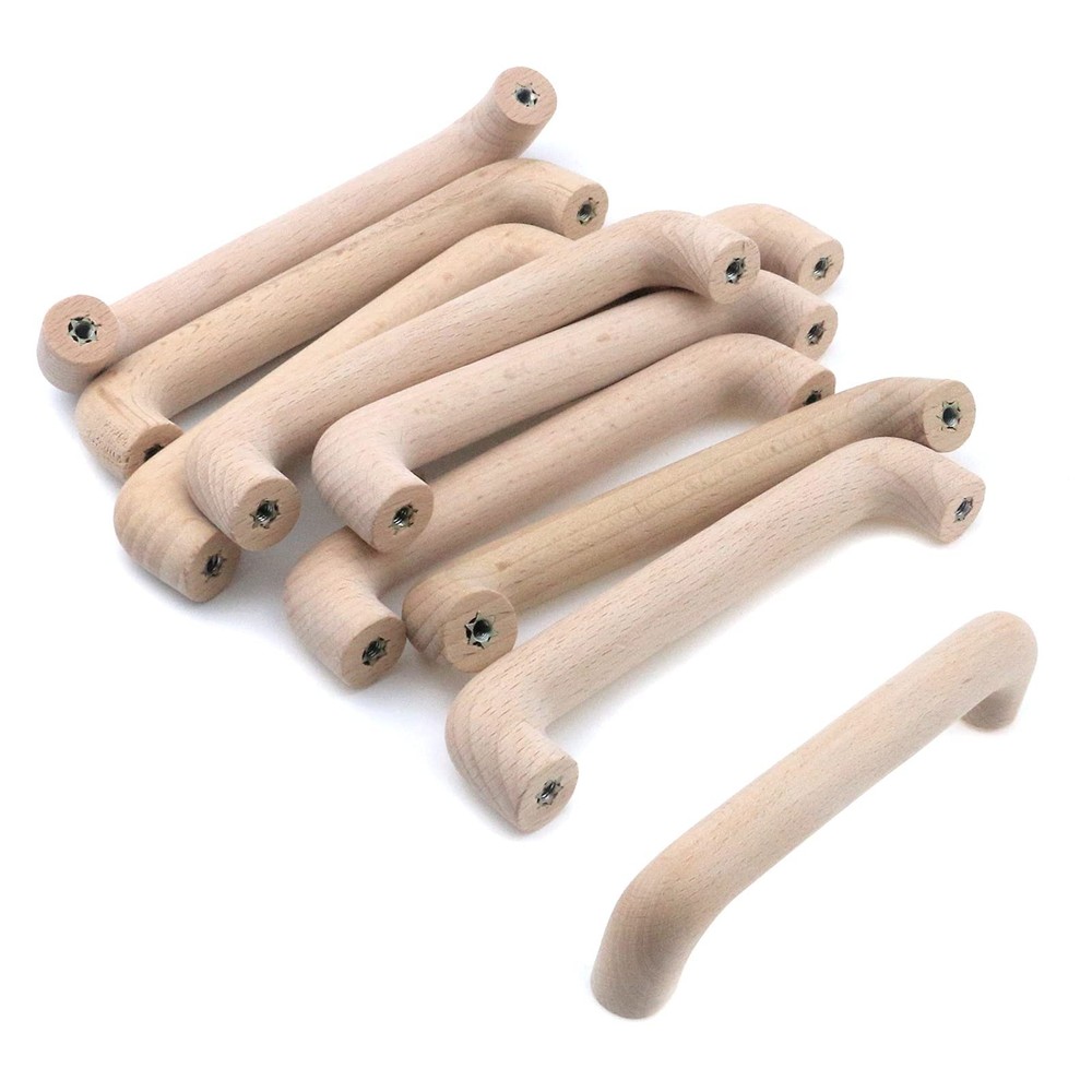 Wooden Drawer Pulls Beech Wood Handles Pulls Unfinished Kitchen Cupboard Cabi...