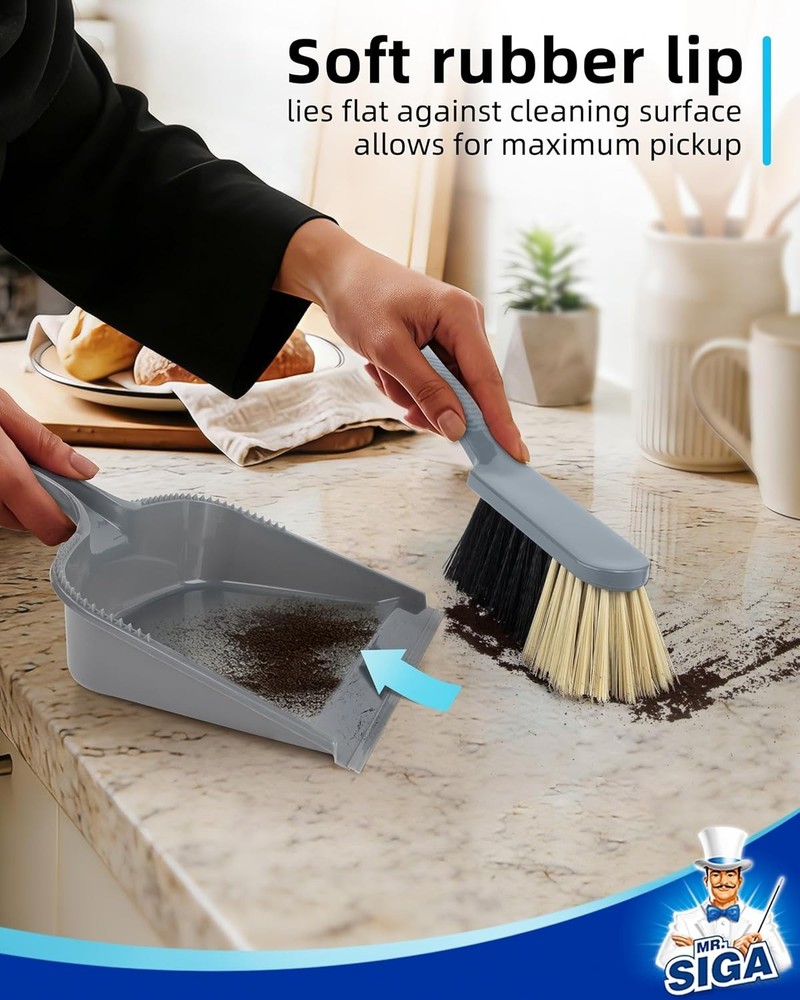Twin Pack Dustpan with Brush, Blue & Grey
