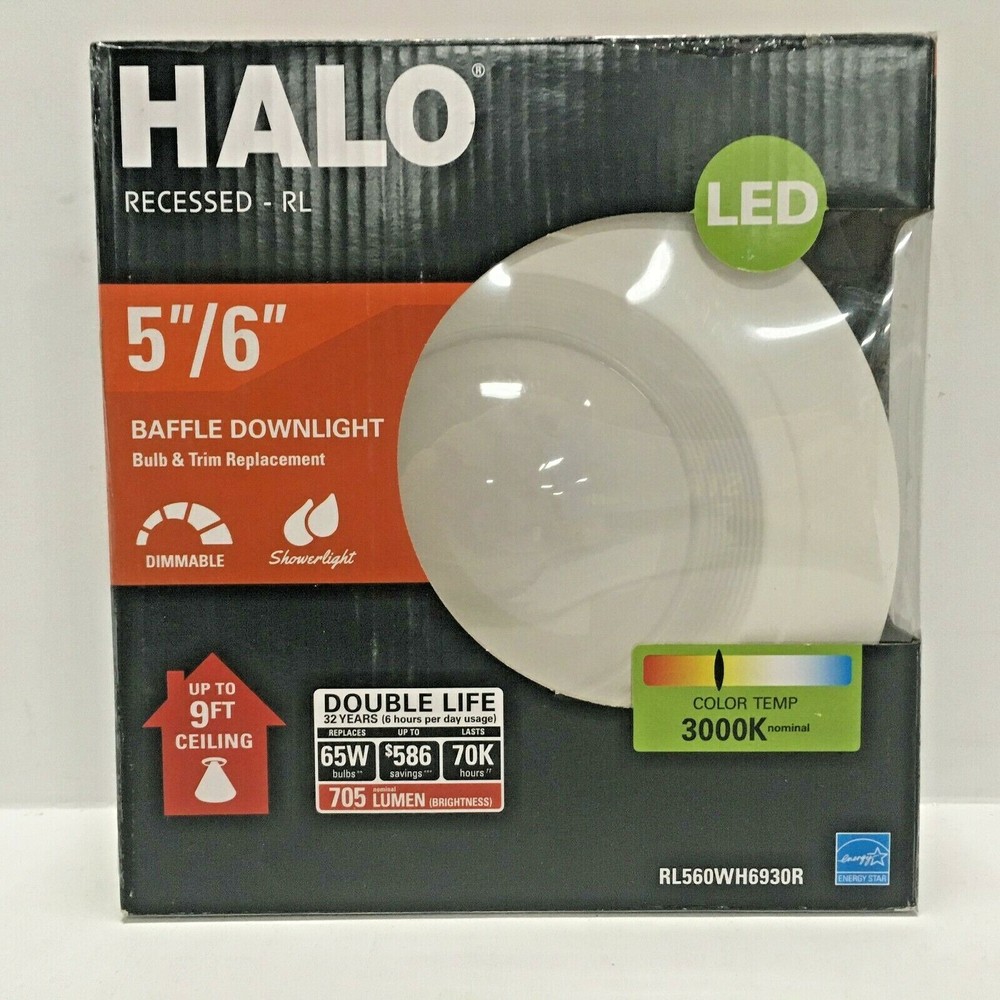 Halo 5"/6" White Integrated LED Recessed Ceiling Light, 3000K 65W, Dimmable
