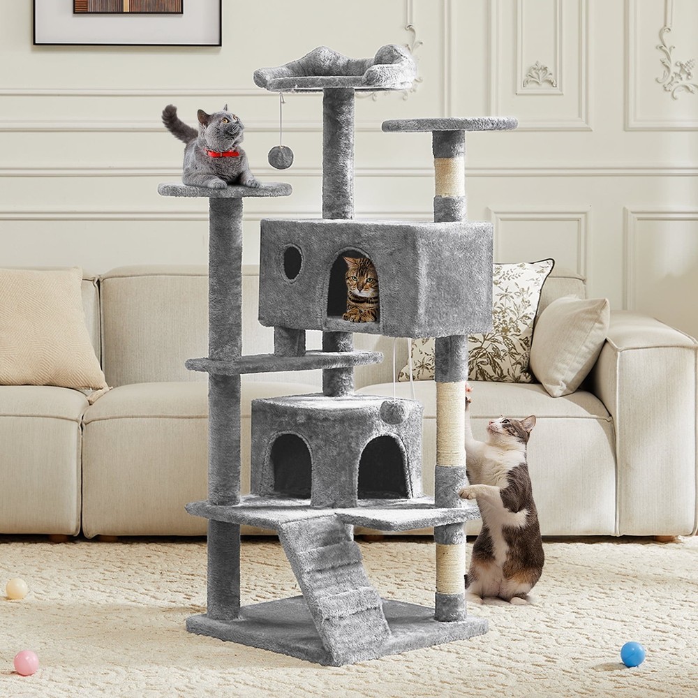 54" Indoor Cat Tree Tower with Multiple Levels, Sisal Scratching Post, Spacious