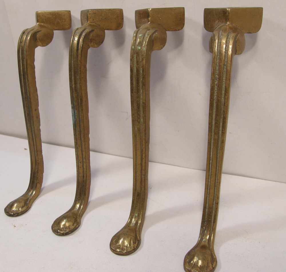 SET 4 VINTAGE CAST SOLID BRASS 8.5" CABRIOLE LEGS FOR FOOTSTOOL