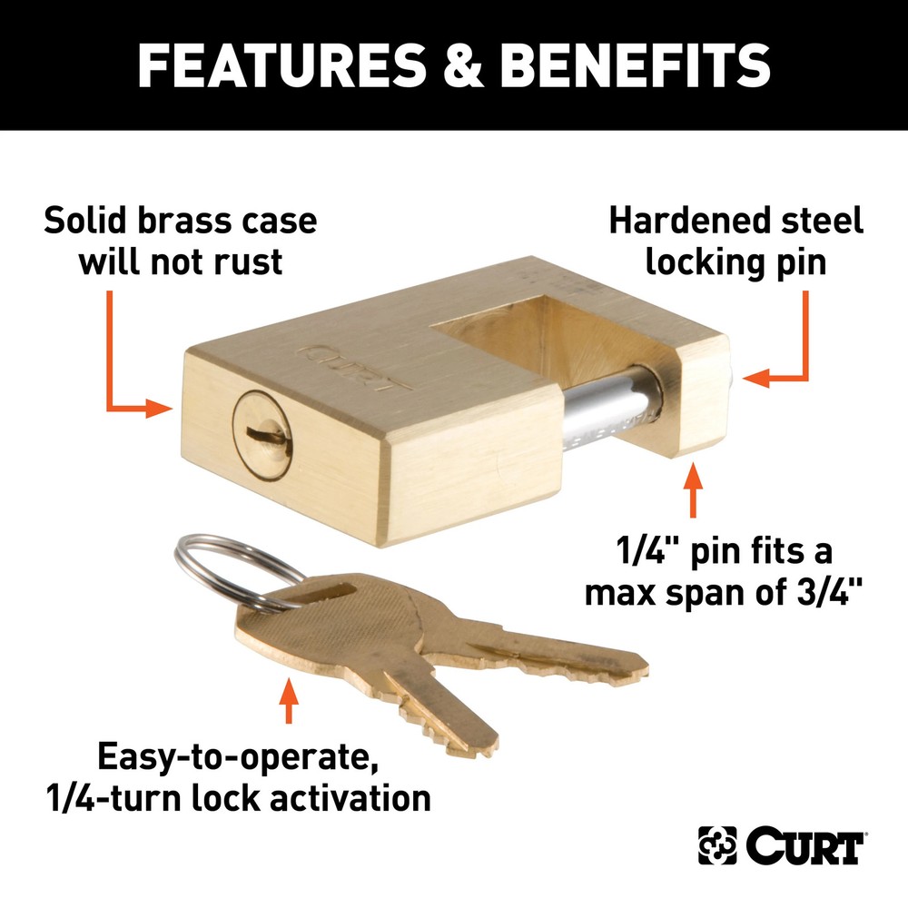 Curt-Coupler Lock (1/4" Pin, 3/4" Latch Span, Padlock, Solid Brass)
