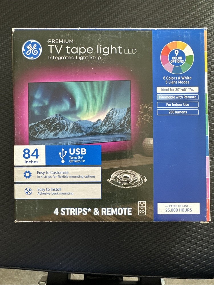 GE LED Light Strip 84' Multicolor Dimmable USB Remote Control 4 Tv