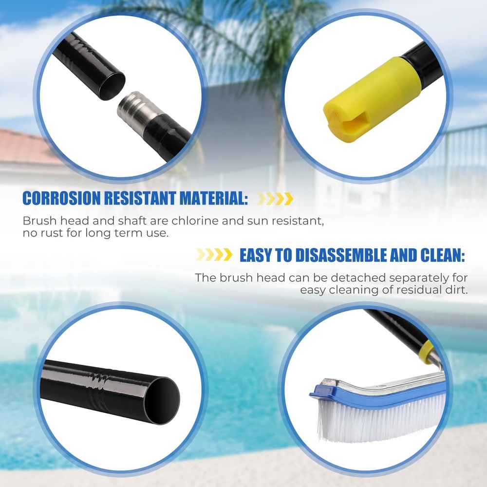 Pool Brush with Adjustable Rustproof Metal Pole - 2 FT Pool Scrubber for Abov...