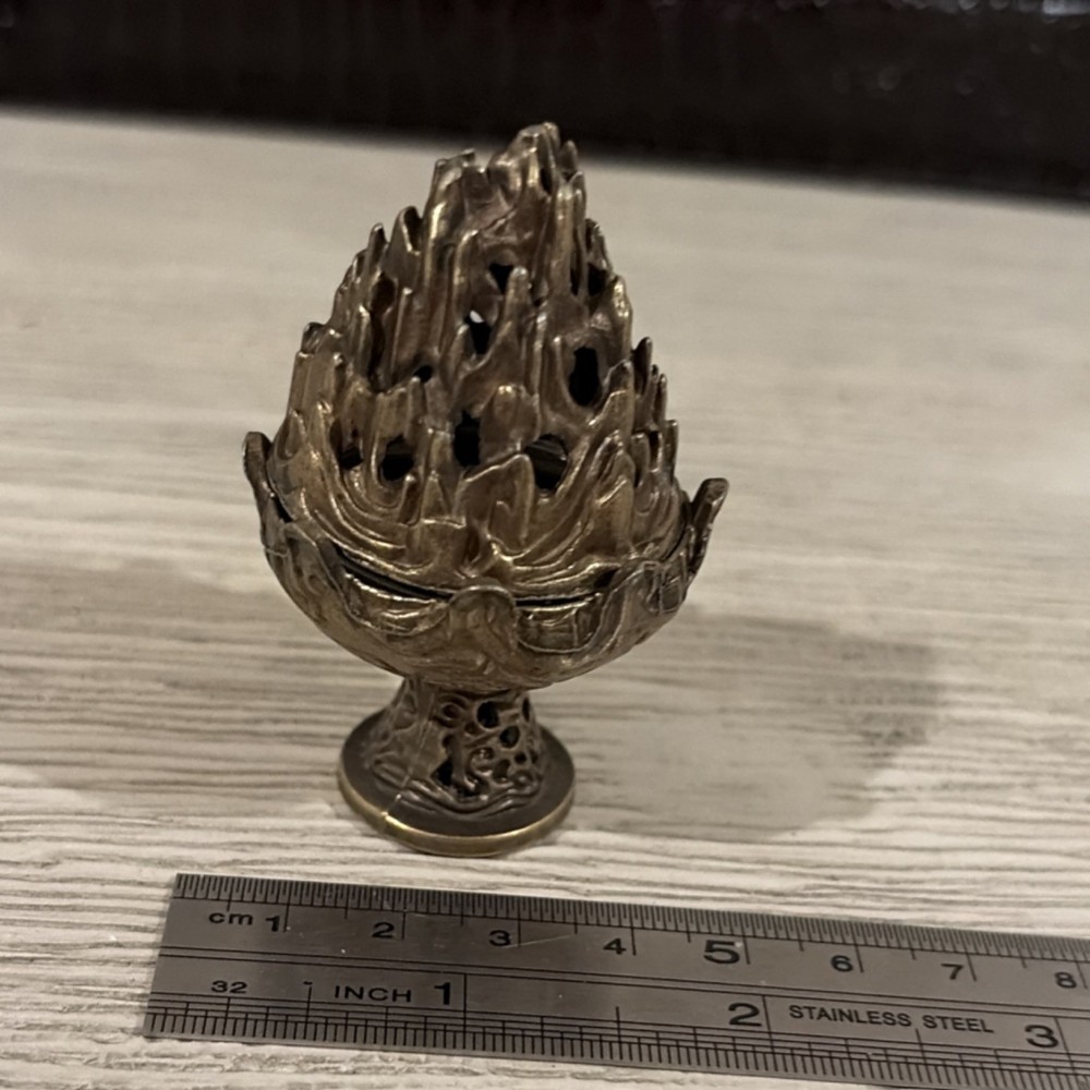 Brass Flame Incense Burner Holder Small Table Decor + 1 Incense