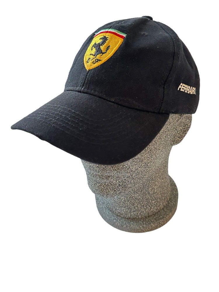 Ferrari Solid Black w Embroidered Logo Adjustable Hat Cap One Size EUC