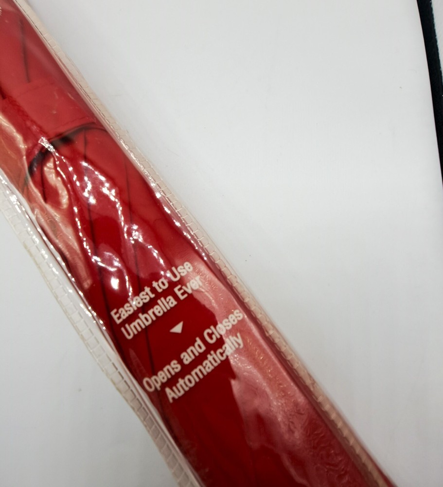 NEW Totes Chromatics Pushbutton Automatic Open Umbrella Style 0774K RED