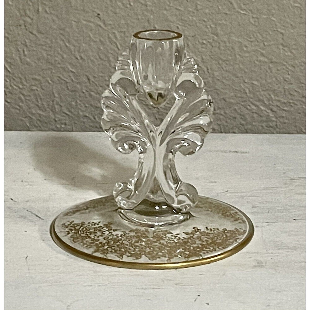 Single Gold Etched Glass Candlestick Holder