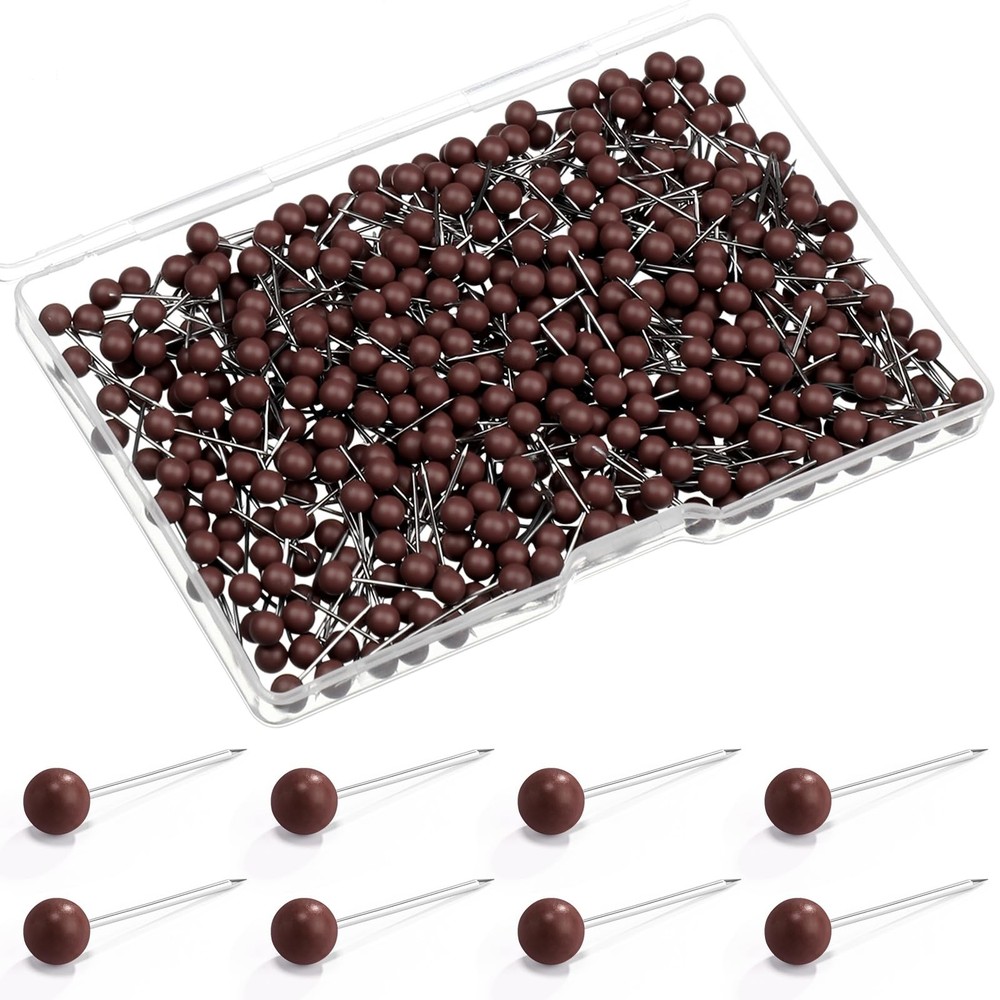 WILLBOND 500 Pack Brown Map Push Pins Thumb Tacks 1/6in Small Round Head