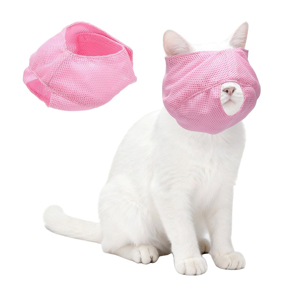 Cat Muzzle Breathable Mesh Muzzle Circumference 7-9 Inches Pink