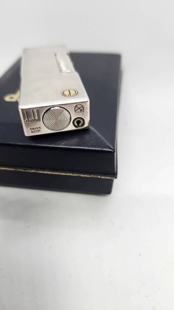 Dunhill Gas Lighter Burley Pattern D Mark Silver Used