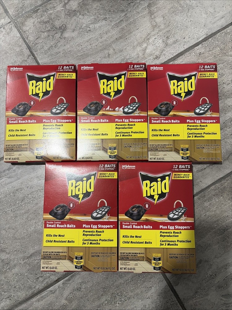 Raid Double Control 12 Small Roach Baits + 3 Egg Stoppers Kills & Sterilizes (5)