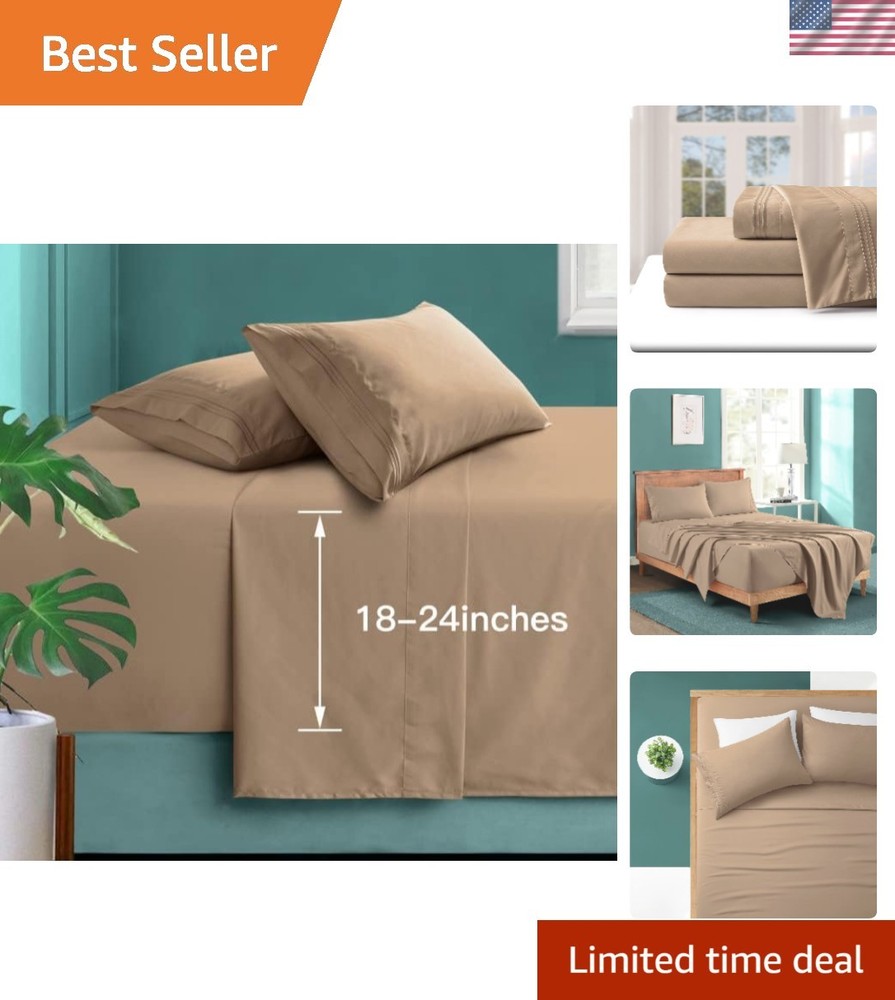 Soft Microfiber King Size Sheet Set - 24" Deep Pockets, Wrinkle Resistant Design