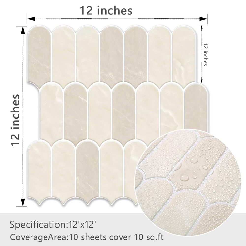 Peel and Stick Backsplash for Kitchen, 10-Sheet Backsplash for Kitchen Wall 3...