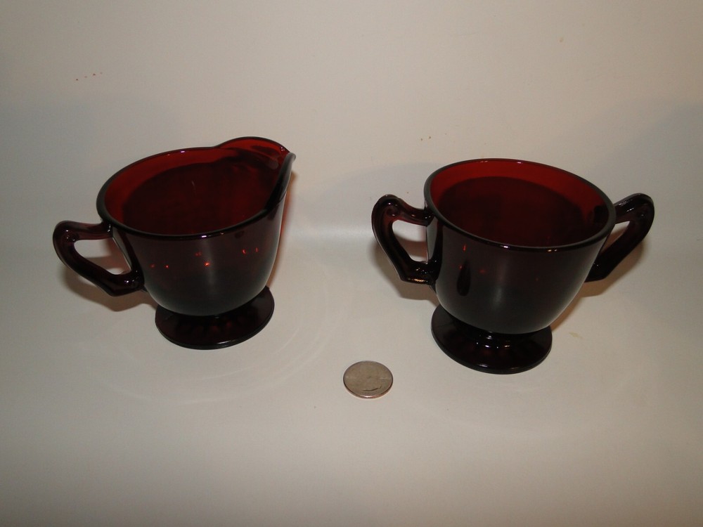 Hocking ROYAL RUBY RED FOOTED CREAMER & SUGAR, 3 1/4" Tall
