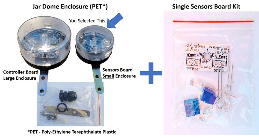 Jar Enclosure Dome DIY Sun Tracking Controller Board + Single Axis Sensors Board