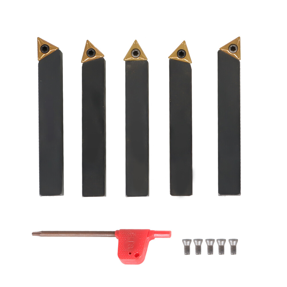 5Pcs 3/8" Carbide Indexable Turning Tool Lathe Tool Bit With Carbide Inserts