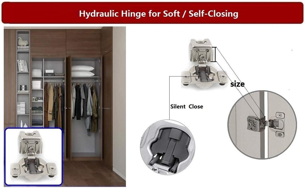 50PCS 1-1/4" Overlay Soft Close Face Frame 105° Compact Cabinet Hinge Handware