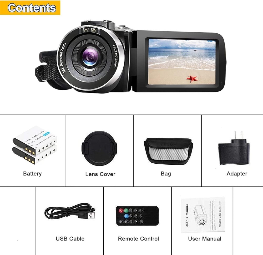 IR Night Vision Camcorder - 1080P Full HD, Remote Control & Time-Lapse Features