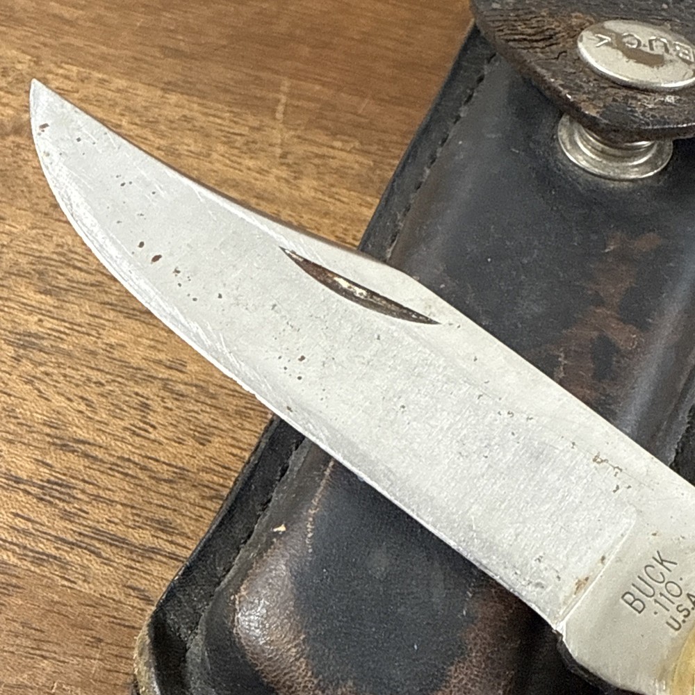 Vintage Buck 110 Fold Knife & Leather Sheath