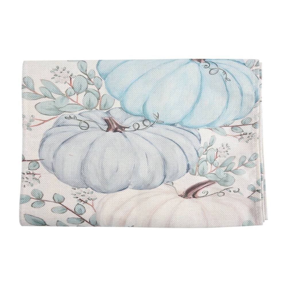 Fall Eucalyptus Leaves Pumpkins Table Runner, Autumn Thanksgiving Kitchen3328