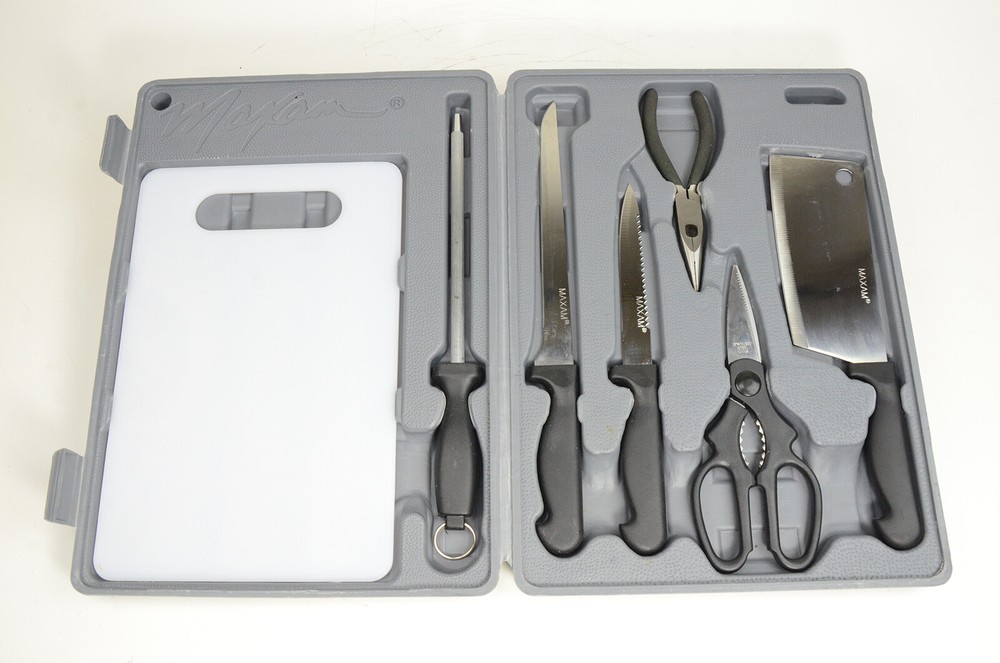 Maxam 7 Piece Fisherman's Sharp Knife Set Fish Processing Tools w/ Case