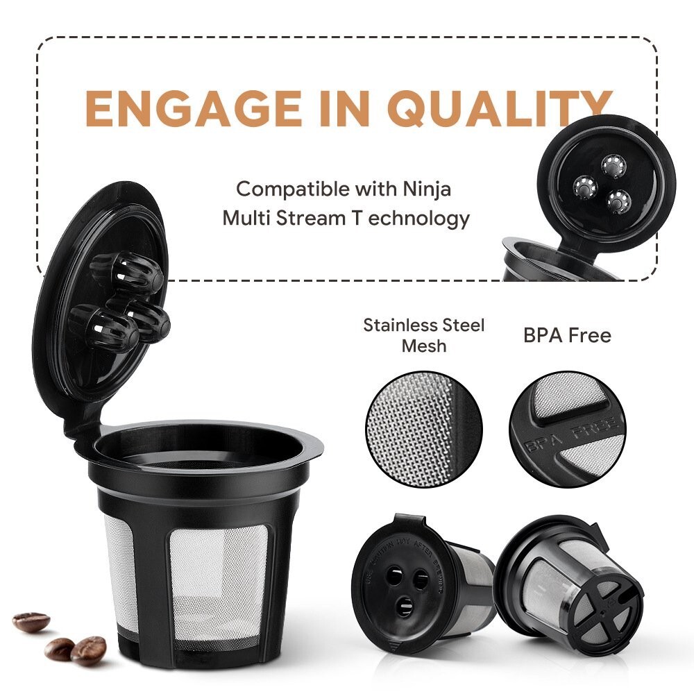 3 PACK Ninja Dual Brew Reusable Refillable K Cup Coffee Mesh Filter Pods