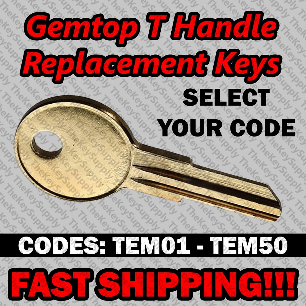 Gemtop T Handle Replacement Key Cut to Your Code TEM01 - TEM50