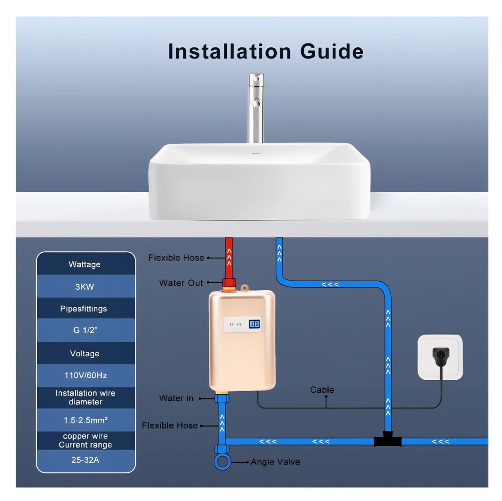 3000W, 110 Volt, XINYE XY-FB Electric Tankless Water Heater, New