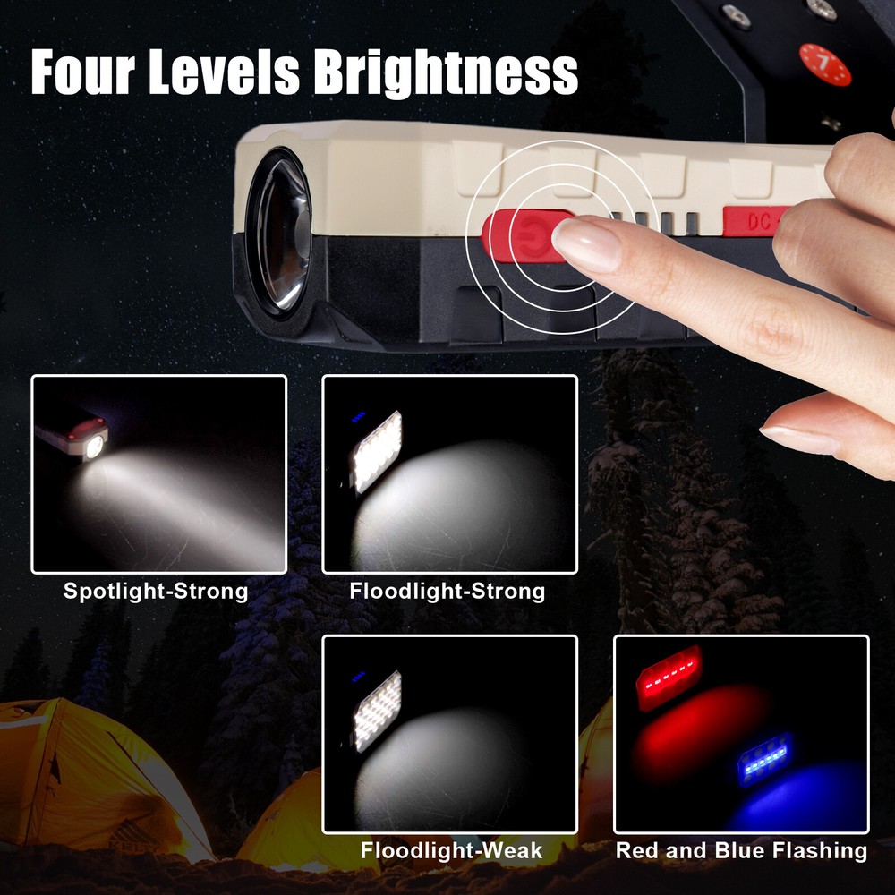 LED Work Light Flashlight Magnetic USB Rechargeable COB Camping Lamp with Hook