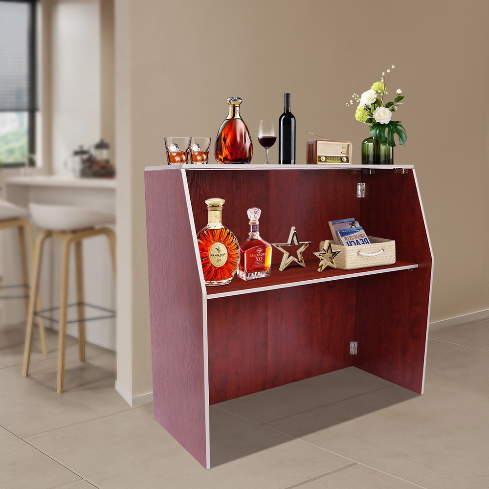 Portable Event Bar Rectangular Foldable Bar Freestanding Bar Cabinet Brown