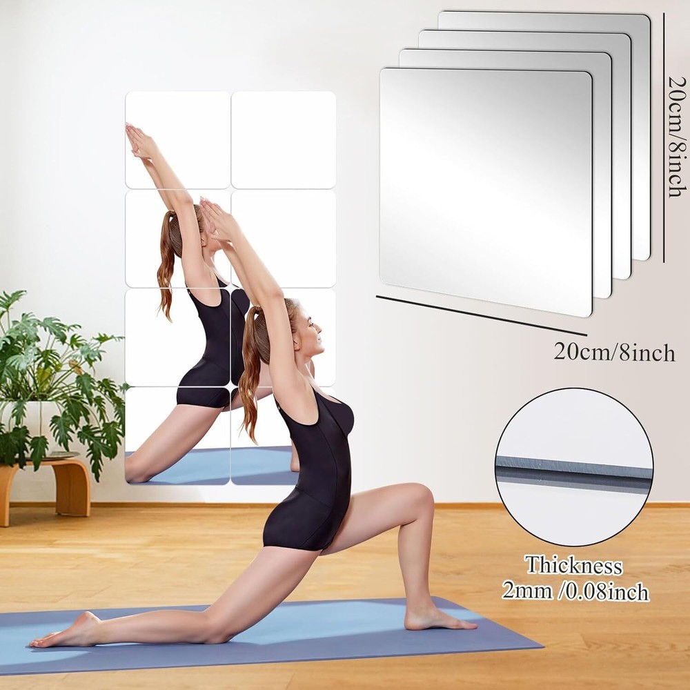 4 Pieces Flexible Mirror Sheets Decorative Self Adhesive Plastic Mirror Decor
