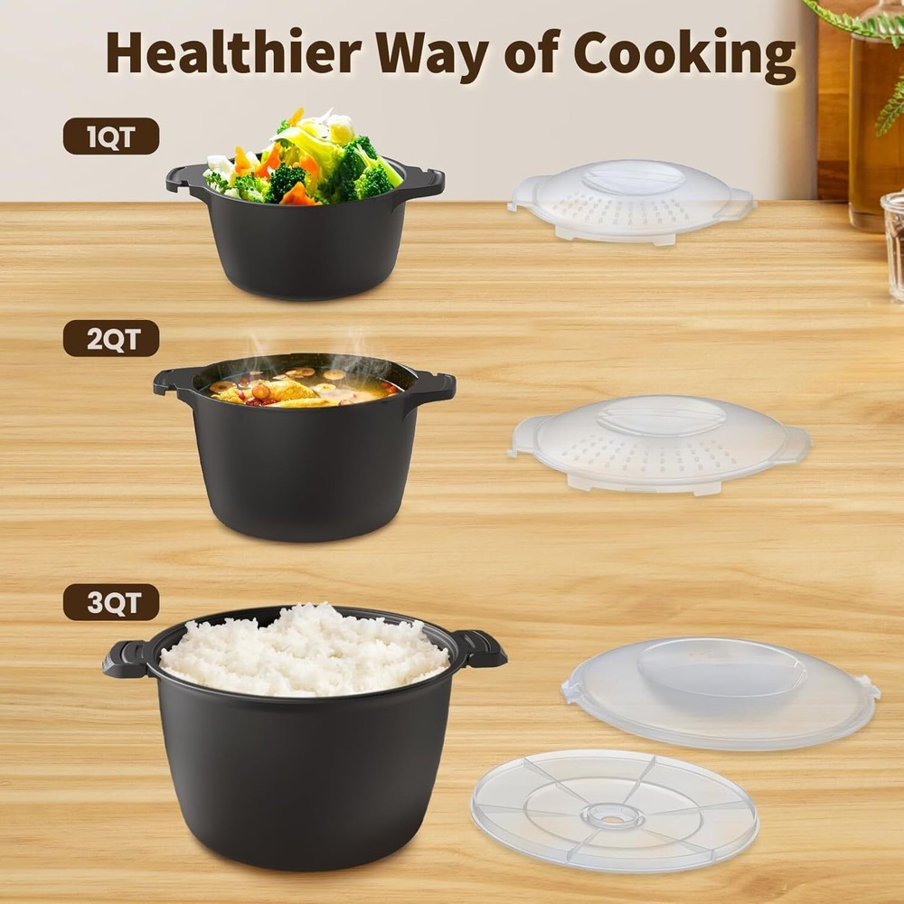 Professional 3-piece microwave cookware set, dishwasher safe, nestable storage