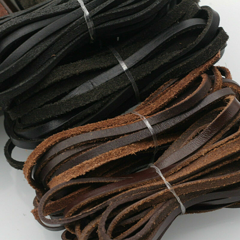 5M Flat Real Genuine Leather Rope Cord Strap String First Layer Cowhide DIY Home