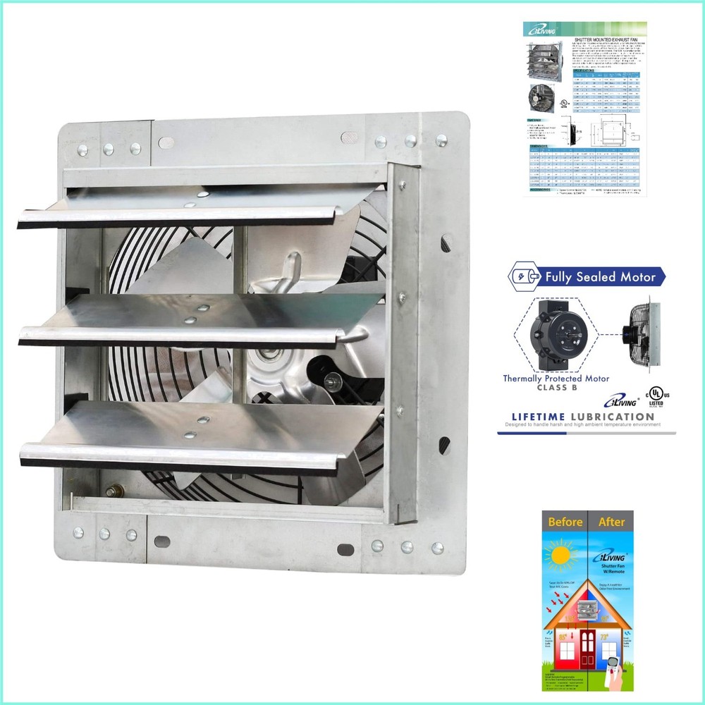 10" Automatic Shutter Wall Fan - Variable Speed Ventilation for Attics & Garages