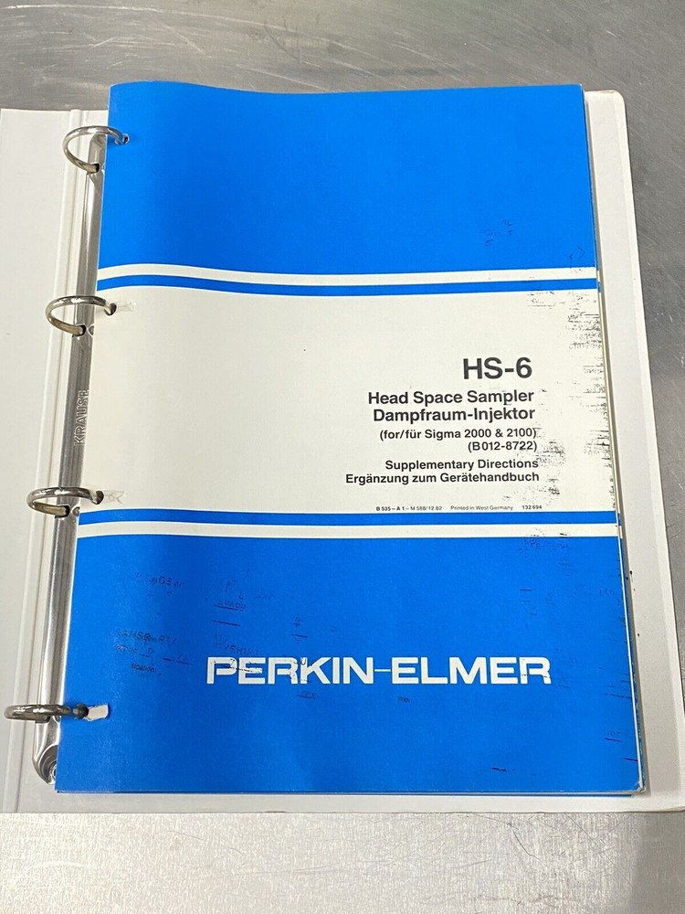 Perkin Elmer PE HS-6 Head Space Sampler - Users Guide / Manual