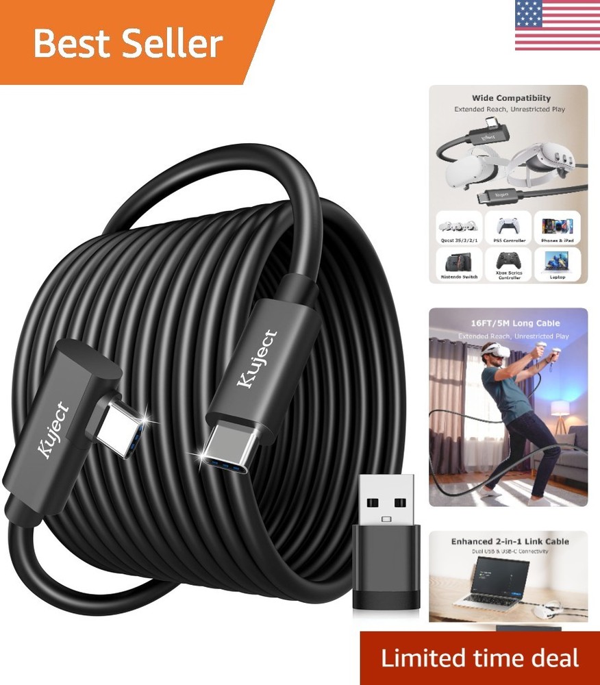 16FT USB 3.0 Link Cable for Quest 3/2 & Pico 4 - Fast VR Gaming Experience