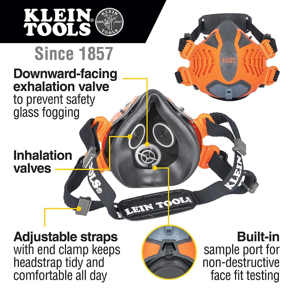 Klein Tools 80180 Reusable P100 Half-Mask Respirator with 4 Replaceable Filters