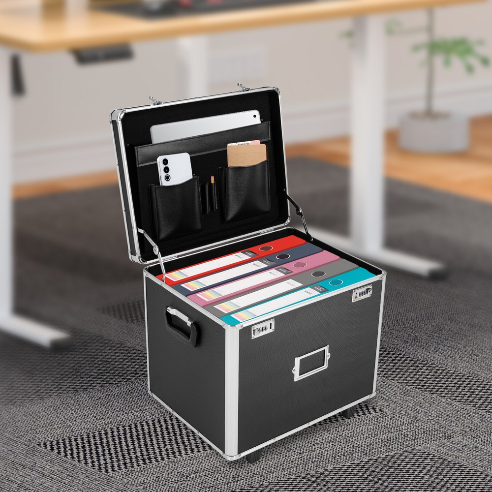 Locking Mobile Business Case, Aluminum Alloy File Lock Box, Hand pull File Case