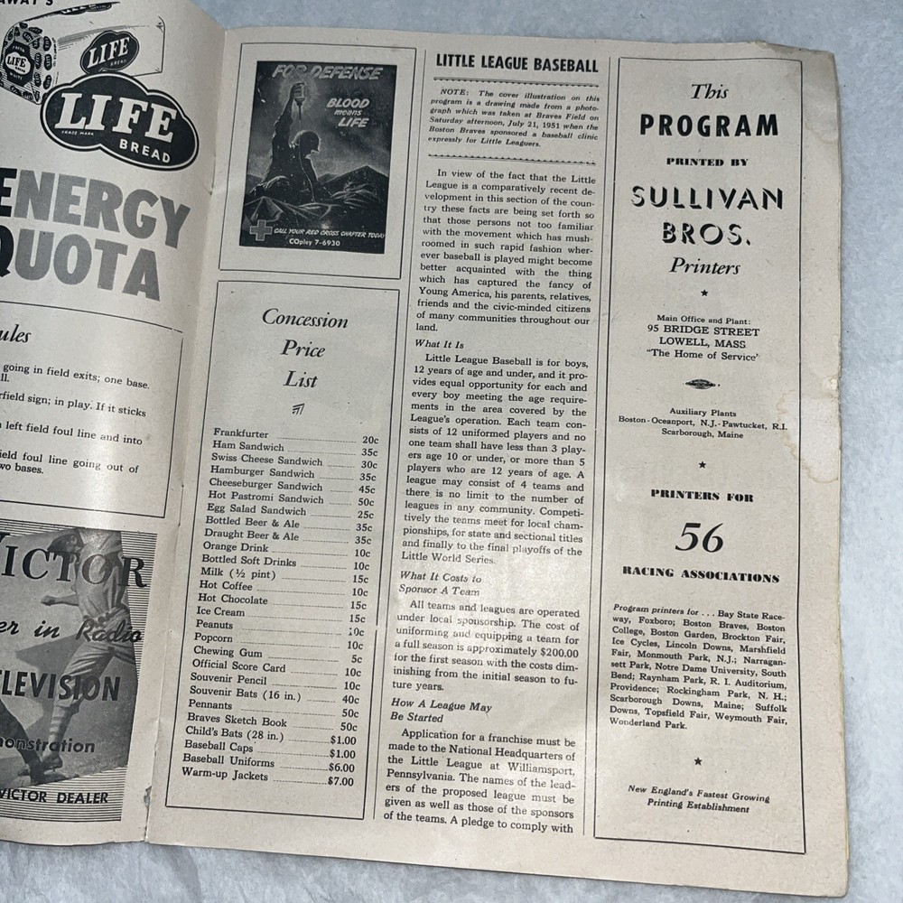 Boston Braves VS. Philadelphia Phillies 1952 Program