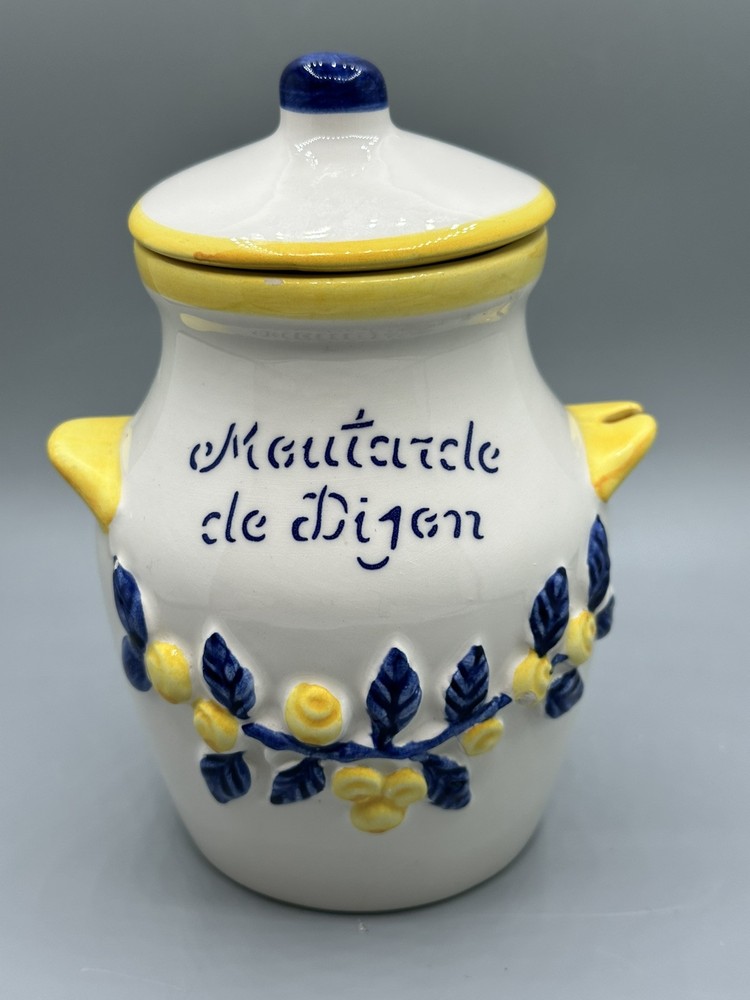 Moutarde De Dijon Ceramic Condiment Jar With Lid 5.5"