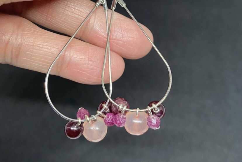 Ruby, Red Garnet, & Rose Quartz Genuine Stone Handmade Earrings