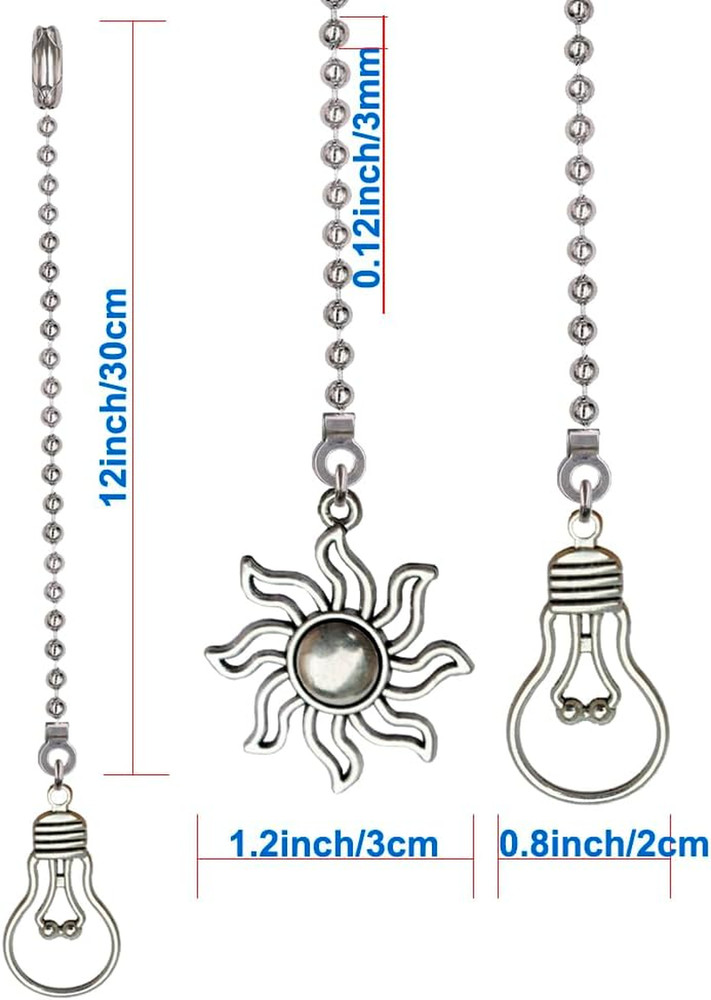 4 Pack Ceiling Fan Pull Chain, 12 Inch Pull Chains Extension Ornaments (Fan and