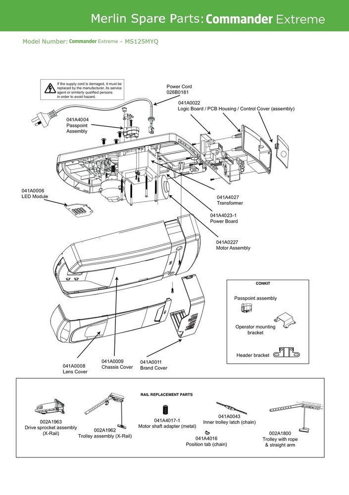 Genuine Merlin X-Rail Conversion Kit Commander Extreme (MS125MYQ)