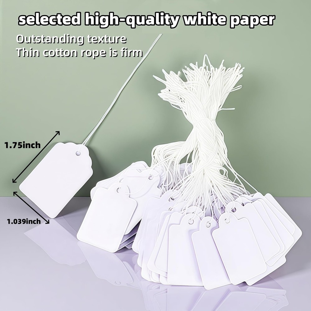 1000PCS White Pre Strung Price Tags with String