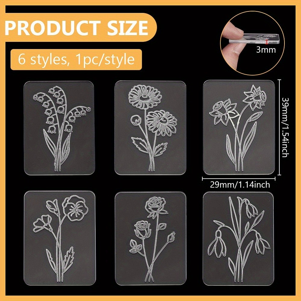 1set Acrylic Clay Seal Modeling Tools Rectangle with Flower Pattern